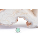 BVLA 4mm Honeycomb with 3mm Rose Cut Chrysoprase in 14k White Gold Threadless Ends