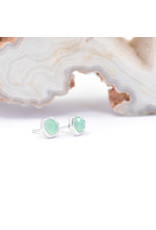 BVLA 4mm Honeycomb with 3mm Rose Cut Chrysoprase in 14k White Gold Threadless Ends