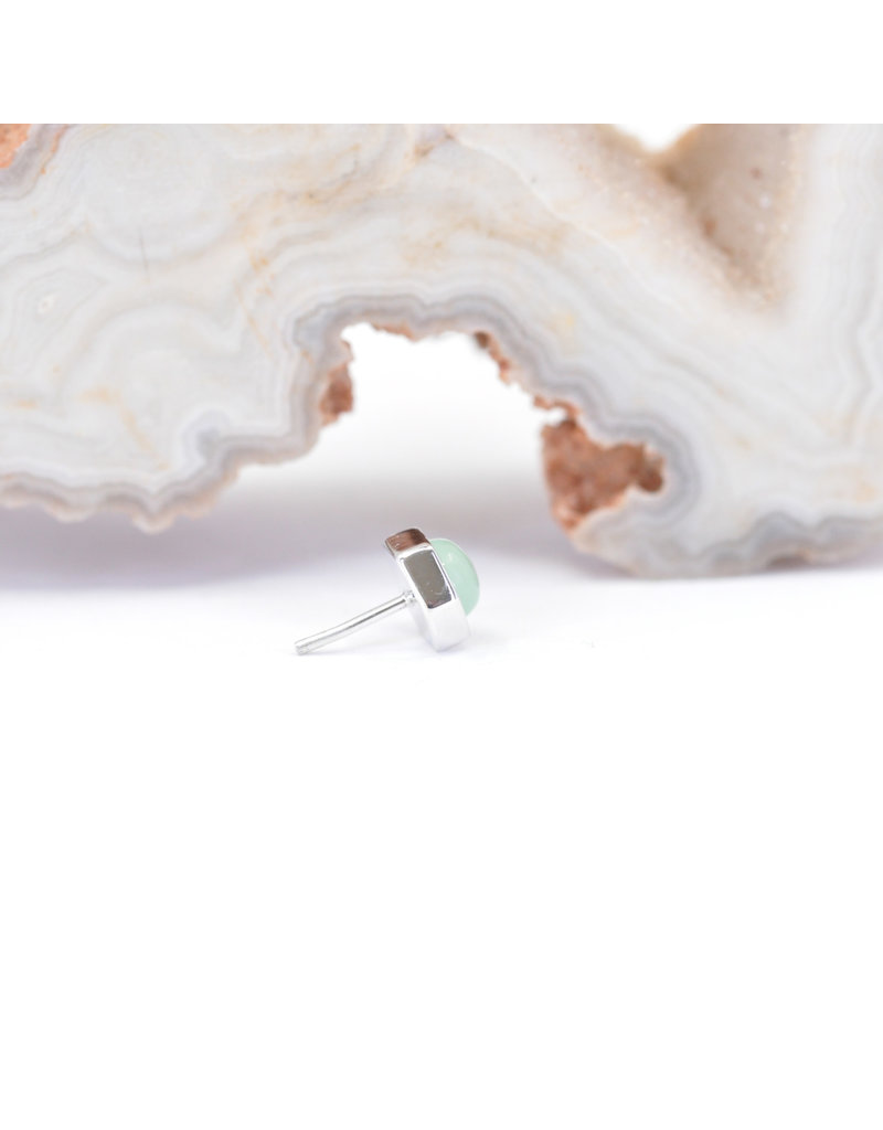 BVLA 4mm Honeycomb with 3mm Chrysoprase Cabochon in 14k White Gold Threadless Ends
