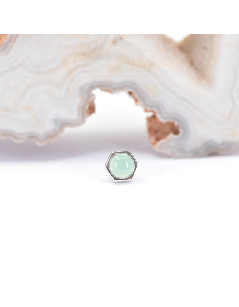 BVLA 4mm Honeycomb with 3mm Chrysoprase Cabochon in 14k White Gold Threadless Ends