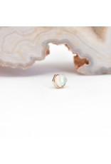 BVLA 4mm Honeycomb with 3mm Grade AA Genuine White Opal Cabochon in 14k Yellow Gold Threadless Ends