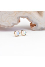 BVLA 4mm Honeycomb with 3mm Grade AA Genuine White Opal Cabochon in 14k Yellow Gold Threadless Ends