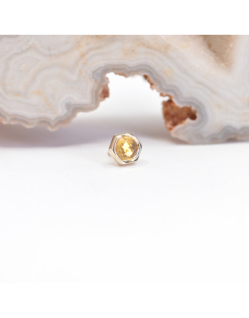 BVLA 4mm Honeycomb with 3mm Rose Cut Citrine in 14k Yellow Gold Threadless Ends