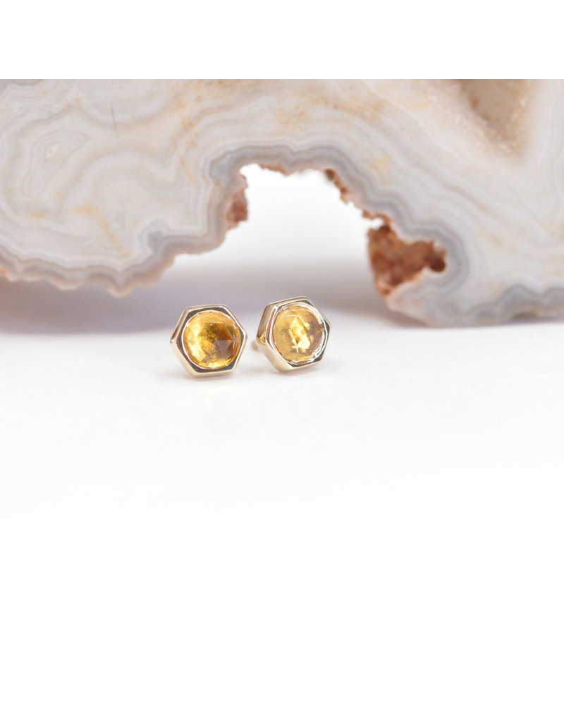 BVLA 4mm Honeycomb with 3mm Rose Cut Citrine in 14k Yellow Gold Threadless Ends