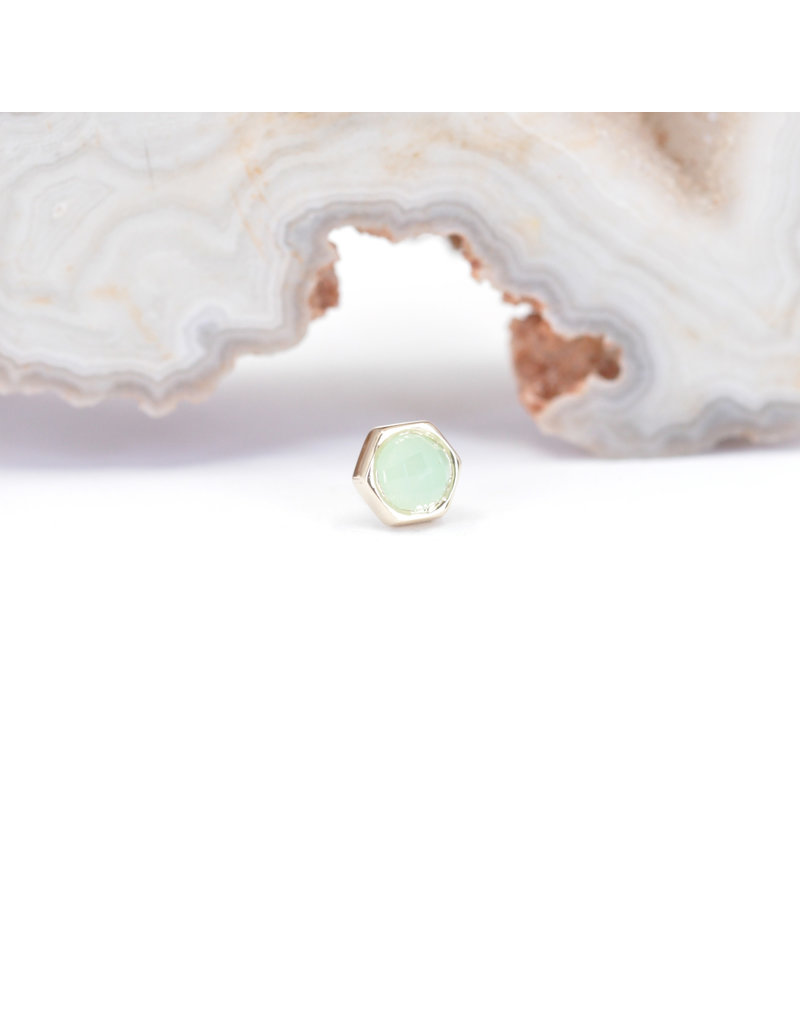 BVLA 4mm Honeycomb with 3mm Rose Cut Chrysoprase in 14k Yellow Gold Threadless Ends