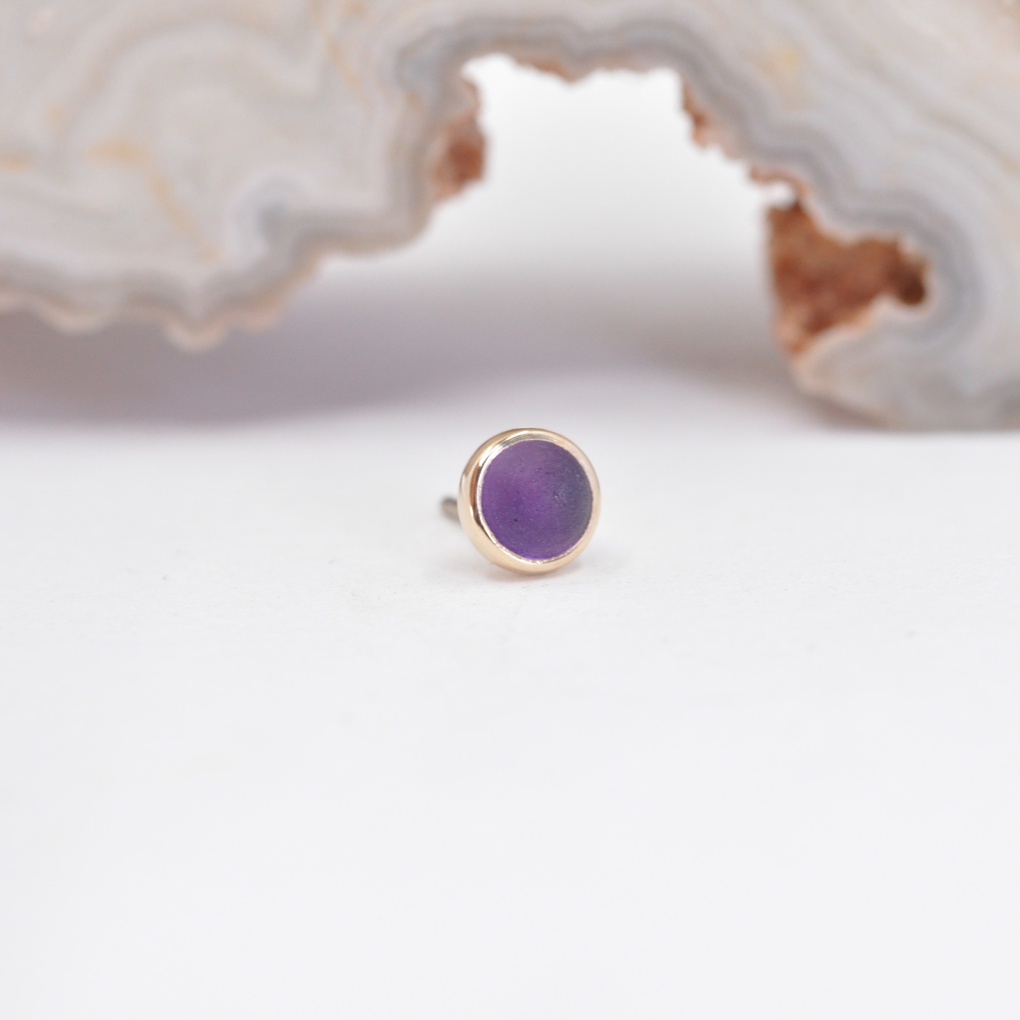 3mm Cup with Sandblasted Amethyst in 14k Yellow Gold Threadless