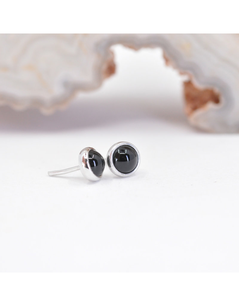 BVLA 3mm Cup Threadless End 14k White Gold Onyx Cab