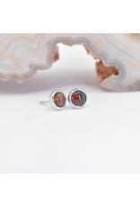 BVLA 3mm Cup with Genuine Gilson Black Opal Cabochon in 14k White Gold Threadless Ends