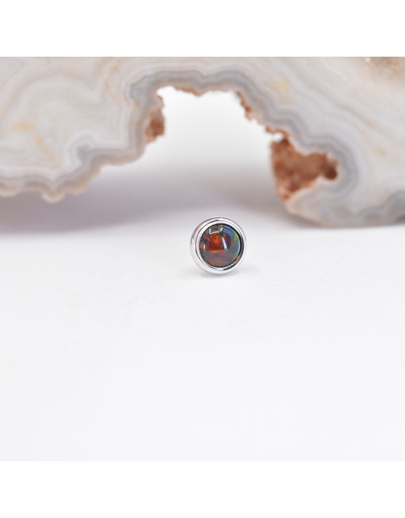 BVLA 3mm Cup with Genuine Gilson Black Opal Cabochon in 14k White Gold Threadless Ends
