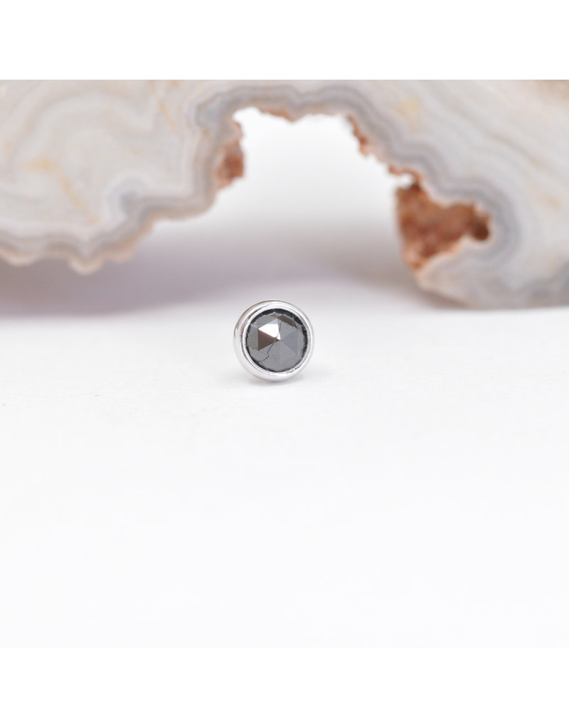 BVLA 3mm Cup with Rose Cut Black Diamond in 14k White Gold Threadless Ends