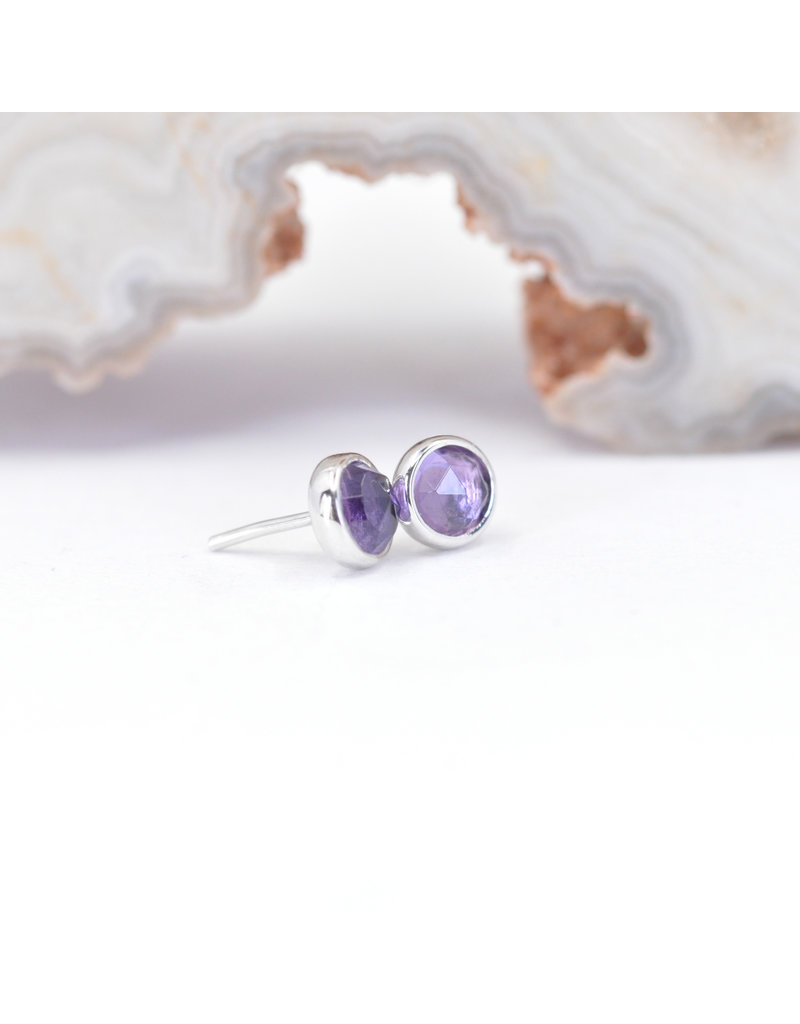 BVLA 3mm Cup with Rose Cut Amethyst in 14k White Gold Threadless Ends