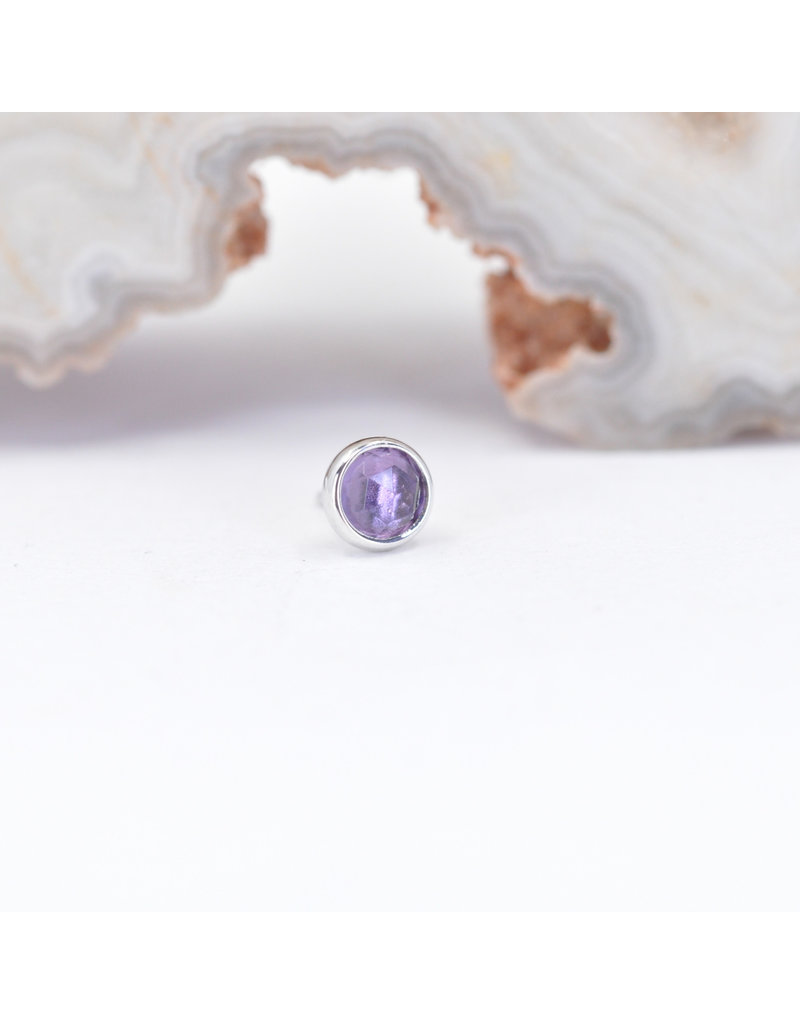 BVLA 3mm Cup with Rose Cut Amethyst in 14k White Gold Threadless Ends