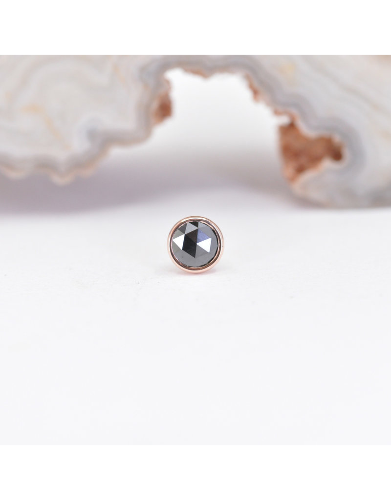 BVLA 3mm Cup with Rose Cut Black Diamond in 14k Rose Gold Threadless Ends