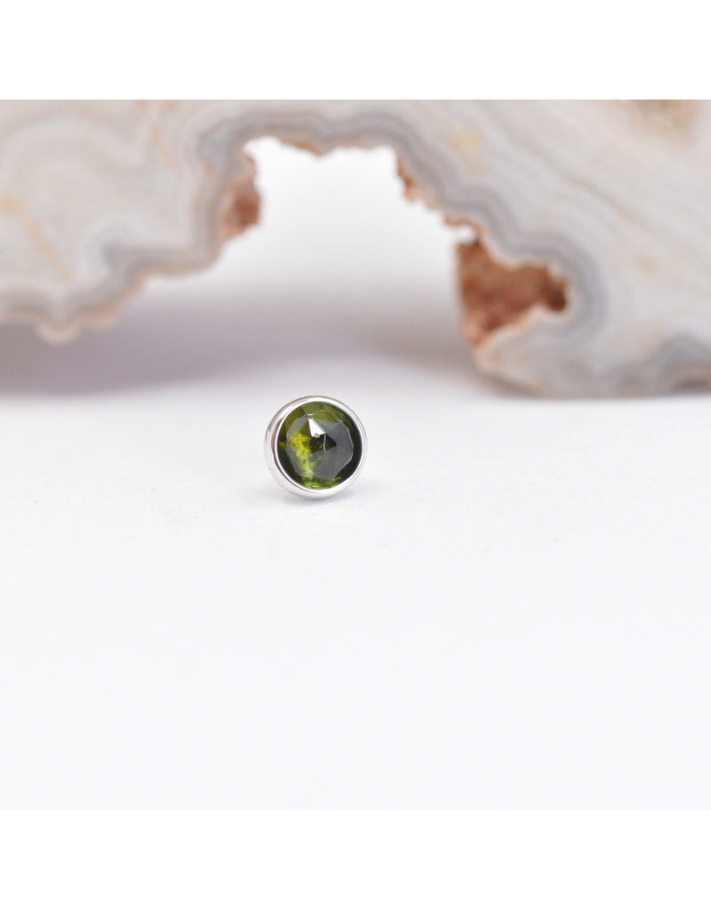 BVLA 3mm Cup with Rose Cut Green Tourmaline in 14k White Gold Threadless Ends
