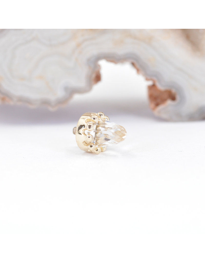 BVLA Crown Prong with Faceted White Quartz in 14k Yellow Gold 12g Threaded Ends by BVLA!