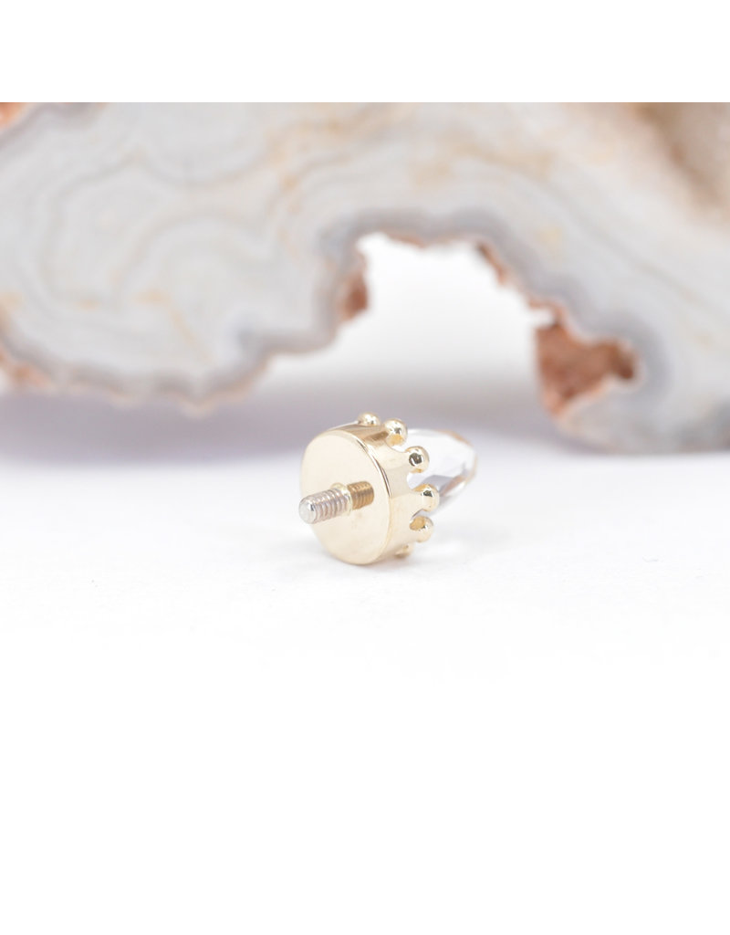BVLA Crown Prong with Faceted White Quartz in 14k Yellow Gold 12g Threaded Ends by BVLA!