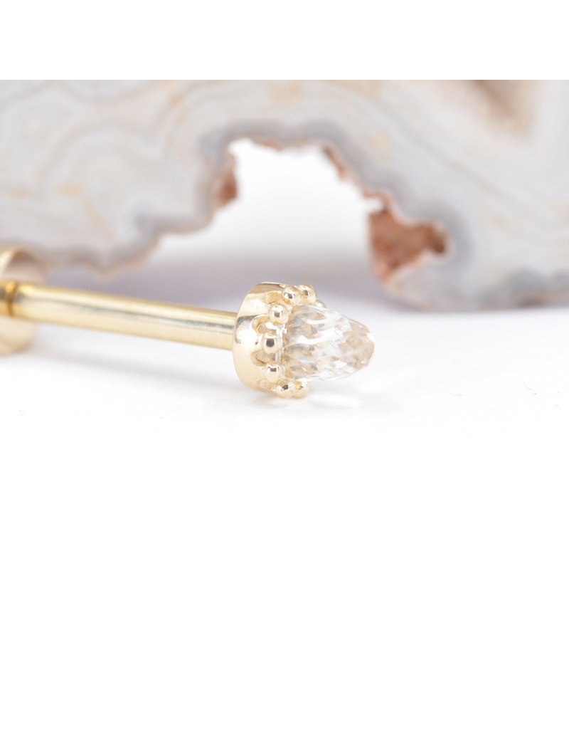 BVLA Crown Prong with Faceted White Quartz in 14k Yellow Gold 12g Threaded Ends by BVLA!