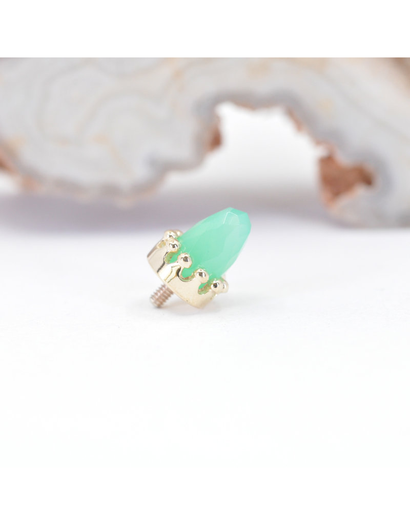 BVLA Crown Prong with Faceted Chrysoprase Bullet in 14k Yellow Gold 12g Threaded Ends by BVLA!