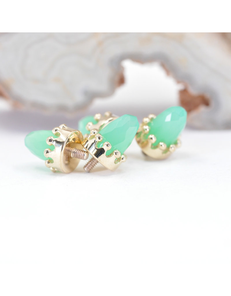 BVLA Crown Prong with Faceted Chrysoprase Bullet in 14k Yellow Gold 12g Threaded Ends by BVLA!