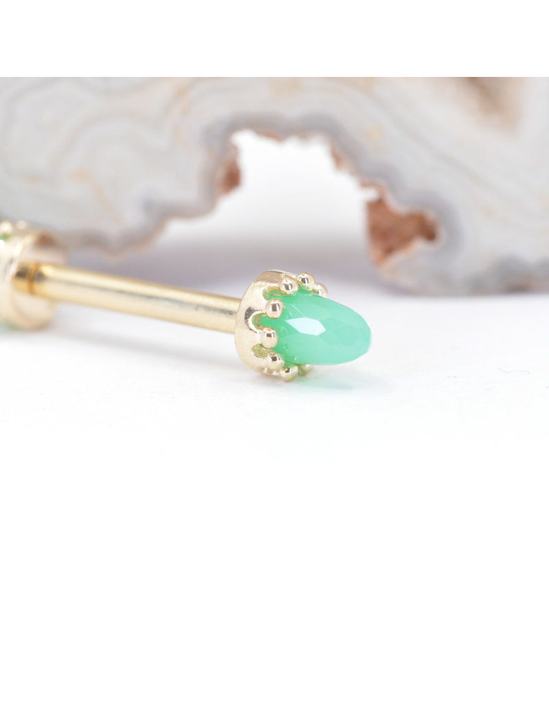 BVLA Crown Prong with Faceted Chrysoprase Bullet in 14k Yellow Gold 12g Threaded Ends by BVLA!