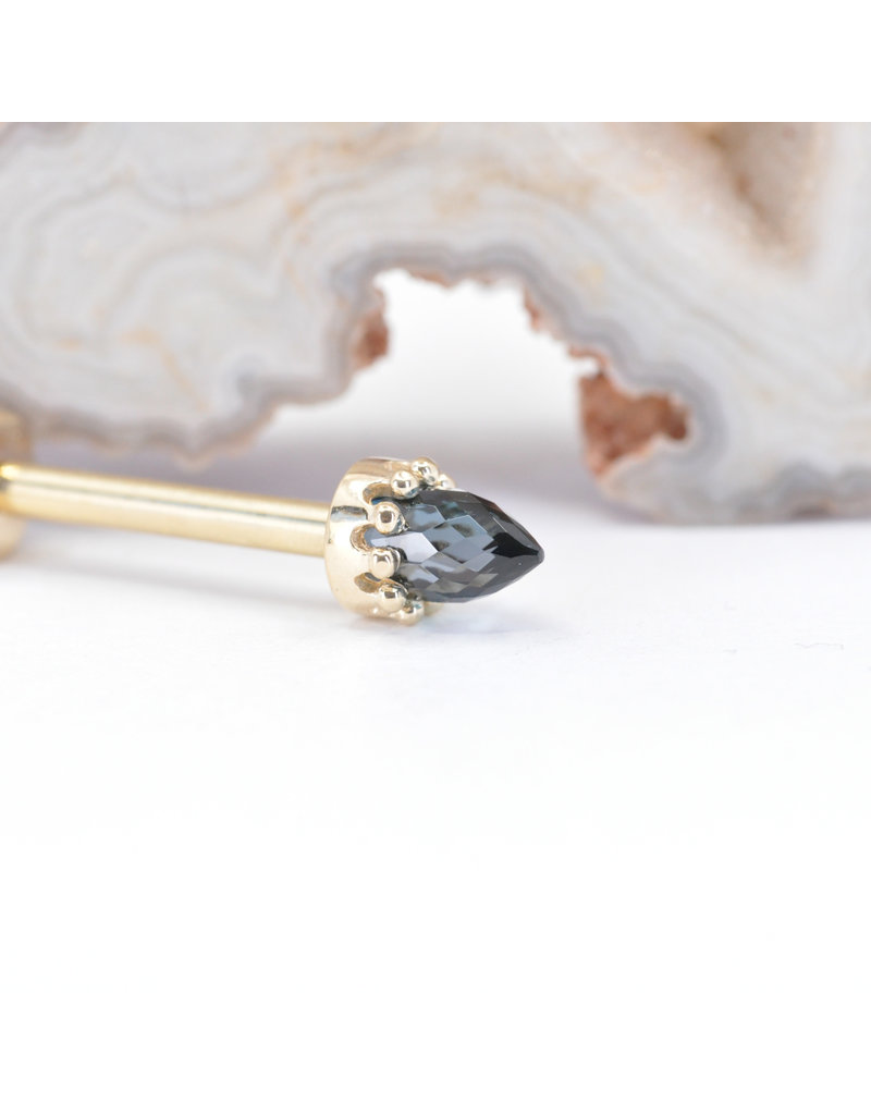 BVLA Crown Prong with Faceted London Blue Topaz Bullet in 14k Yellow Gold 12g Threaded Ends by BVLA!
