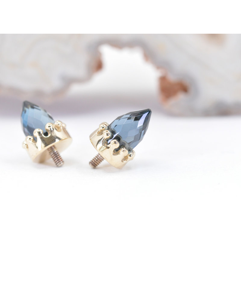 BVLA Crown Prong with Faceted London Blue Topaz Bullet in 14k Yellow Gold 12g Threaded Ends by BVLA!