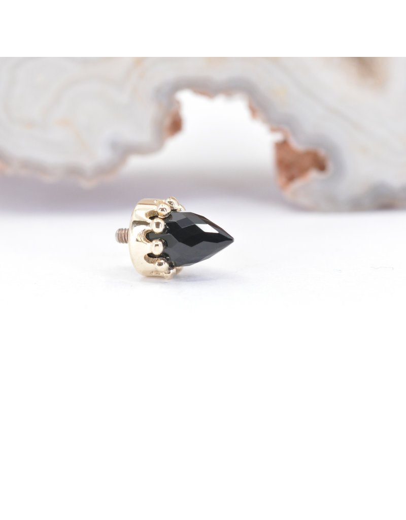 BVLA Crown Prong with Faceted Onyx Bullet in 14k Yellow Gold 12g Threaded Ends by BVLA!