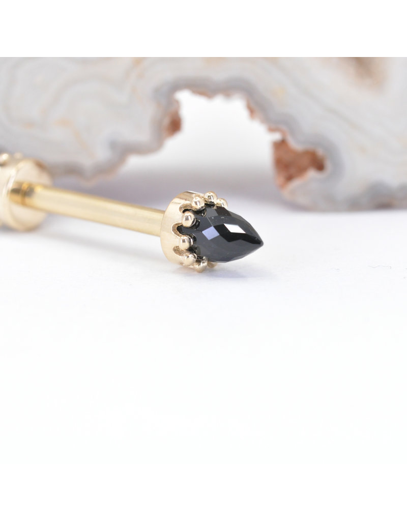 BVLA Crown Prong with Faceted Onyx Bullet in 14k Yellow Gold 12g Threaded Ends by BVLA!