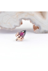BVLA Crown Prong with Faceted Rhodolite Garnet Bullet in 14k Rose Gold 12g Threaded Ends by BVLA!