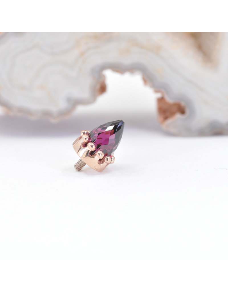 BVLA Crown Prong with Faceted Rhodolite Garnet Bullet in 14k Rose Gold 12g Threaded Ends by BVLA!