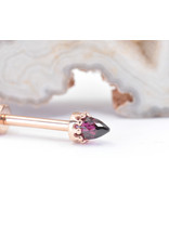 BVLA Crown Prong with Faceted Rhodolite Garnet Bullet in 14k Rose Gold 12g Threaded Ends by BVLA!