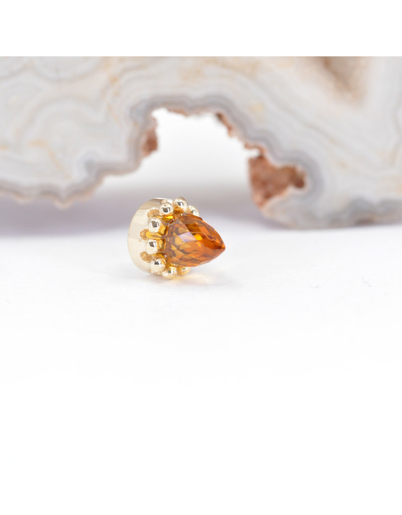 BVLA Crown Prong with Faceted Citrine Bullet in 14k Yellow Gold 12g Threaded Ends by BVLA!