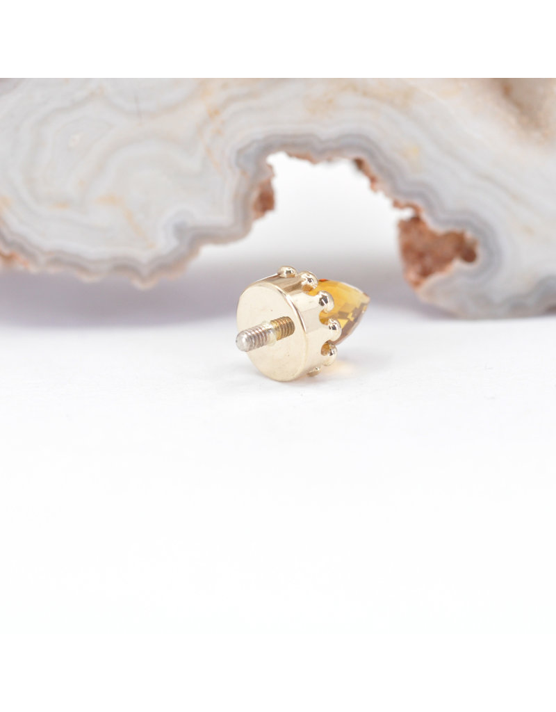 BVLA Crown Prong with Faceted Citrine Bullet in 14k Yellow Gold 12g Threaded Ends by BVLA!