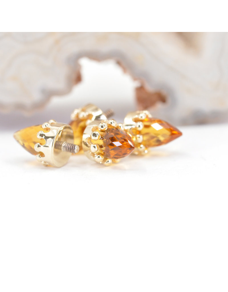 BVLA Crown Prong with Faceted Citrine Bullet in 14k Yellow Gold 12g Threaded Ends by BVLA!