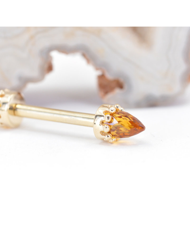 BVLA Crown Prong with Faceted Citrine Bullet in 14k Yellow Gold 12g Threaded Ends by BVLA!