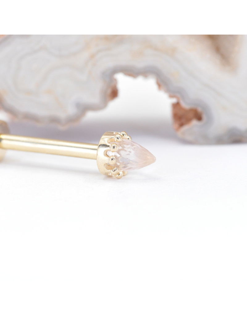 BVLA Crown Prong with Faceted Rose Quartz Bullet in 14k Yellow Gold 12g Threaded Ends by BVLA!