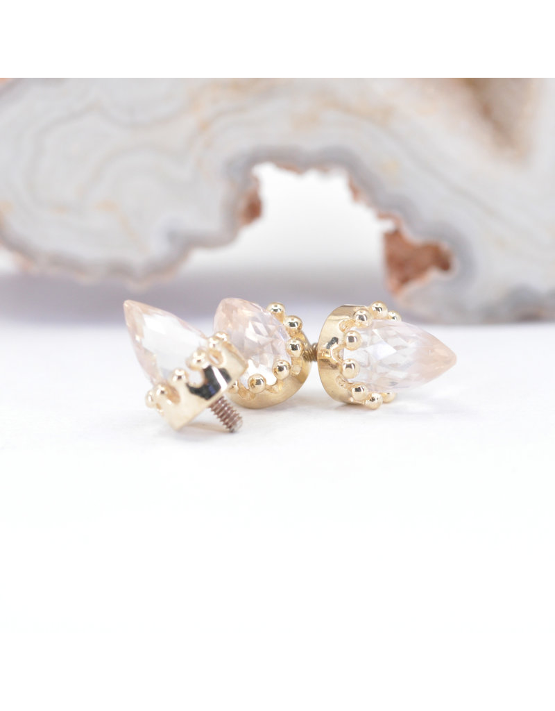 BVLA Crown Prong with Faceted Rose Quartz Bullet in 14k Yellow Gold 12g Threaded Ends by BVLA!