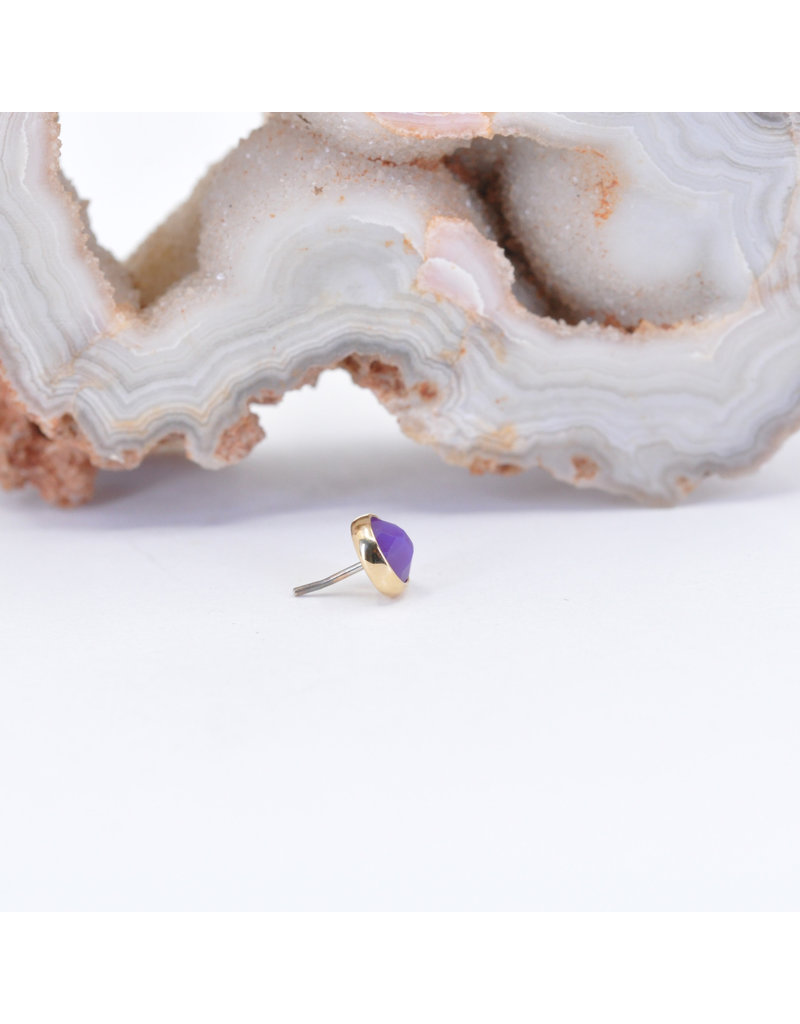 BVLA 4mm Cup with Rose Cut Purple Chalcedony in 14k Yellow Gold Threadless Ends