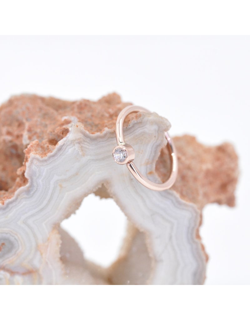 BVLA 16g 7/16" Forward Facing Fixed Bezel Ring with 2mm CZ in 14k Rose Gold