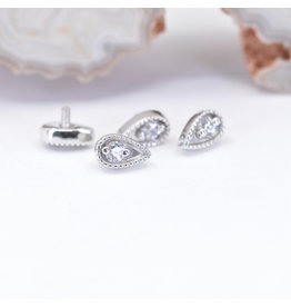 BVLA Pear Harlequin CZ White Gold 16g Threaded End