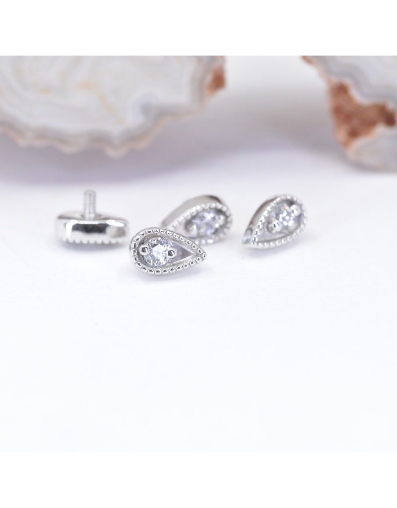 BVLA Pear Harlequin with CZ in 14k White Gold 16g Threaded End by BVLA!