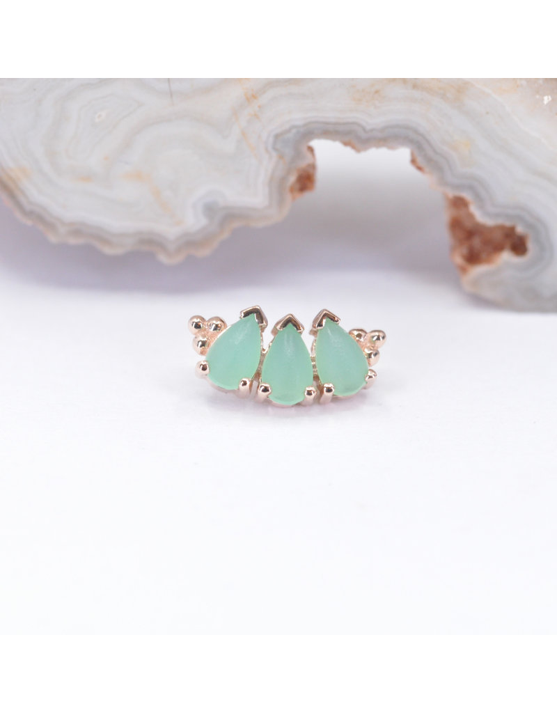 BVLA 3 Gem Pear Panaraya with Sandblasted Chrysoprase Cabochon in 14k Rose Gold 16g Threaded End by BVLA!
