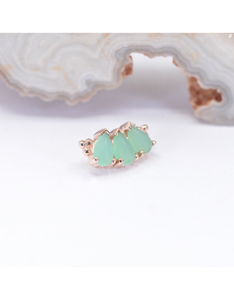 BVLA 3 Gem Pear Panaraya with Sandblasted Chrysoprase Cabochon in 14k Rose Gold 16g Threaded End by BVLA!