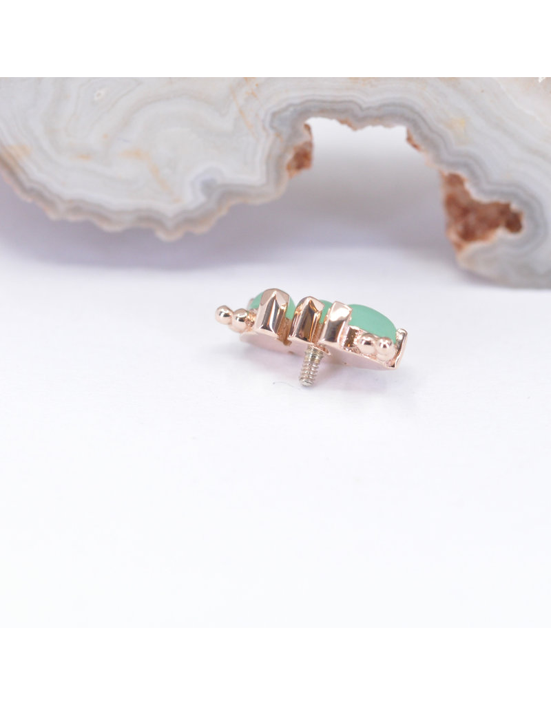 BVLA 3 Gem Pear Panaraya with Sandblasted Chrysoprase Cabochon in 14k Rose Gold 16g Threaded End by BVLA!