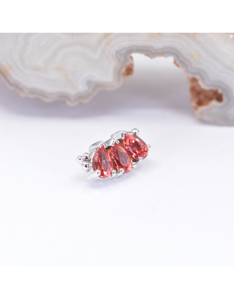 BVLA 3 Gem Pear Panaraya with Padparadscha Sapphire in 14k White Gold 16g Threaded End by BVLA!