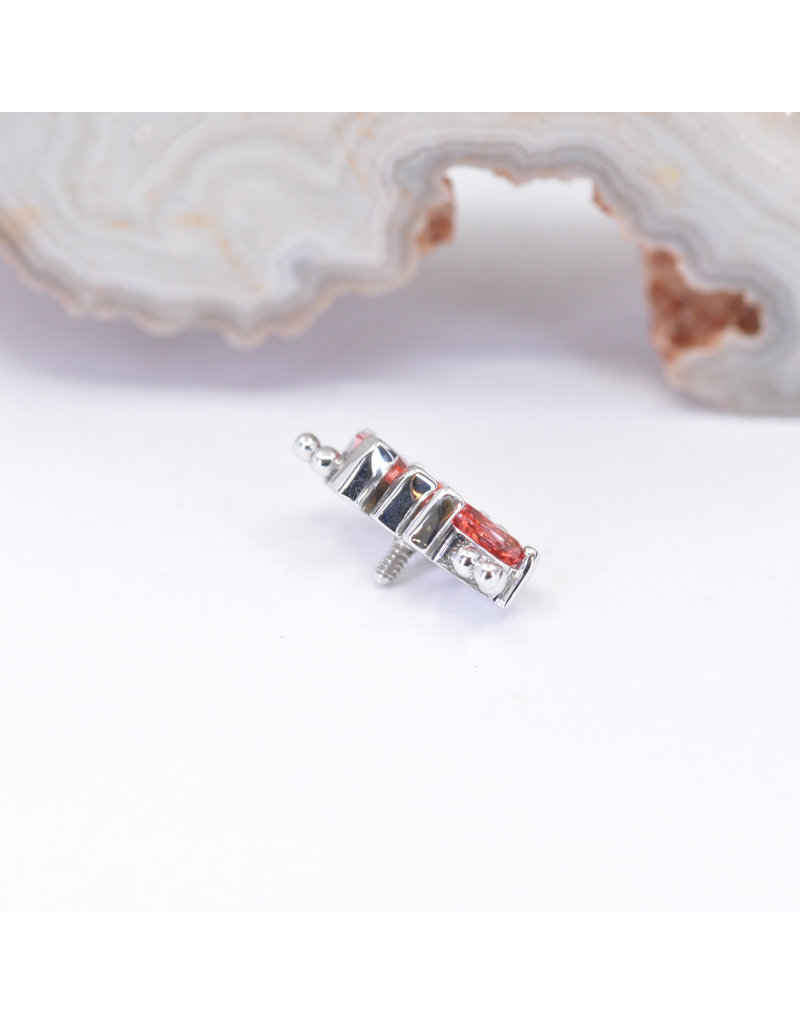 BVLA 3 Gem Pear Panaraya with Padparadscha Sapphire in 14k White Gold 16g Threaded End by BVLA!