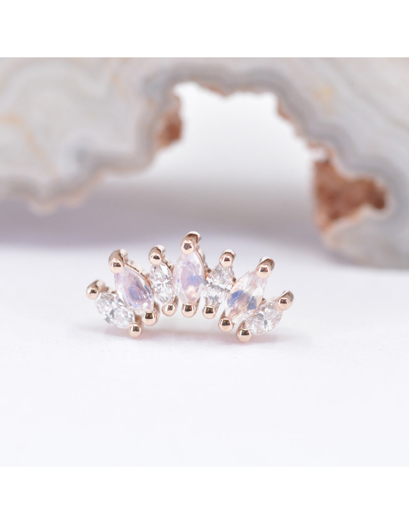 BVLA Tiny Athena with Genuine VS Diamond and Faceted Rainbow Moonstone in 14k Rose Gold 16g Threaded End by BVLA!