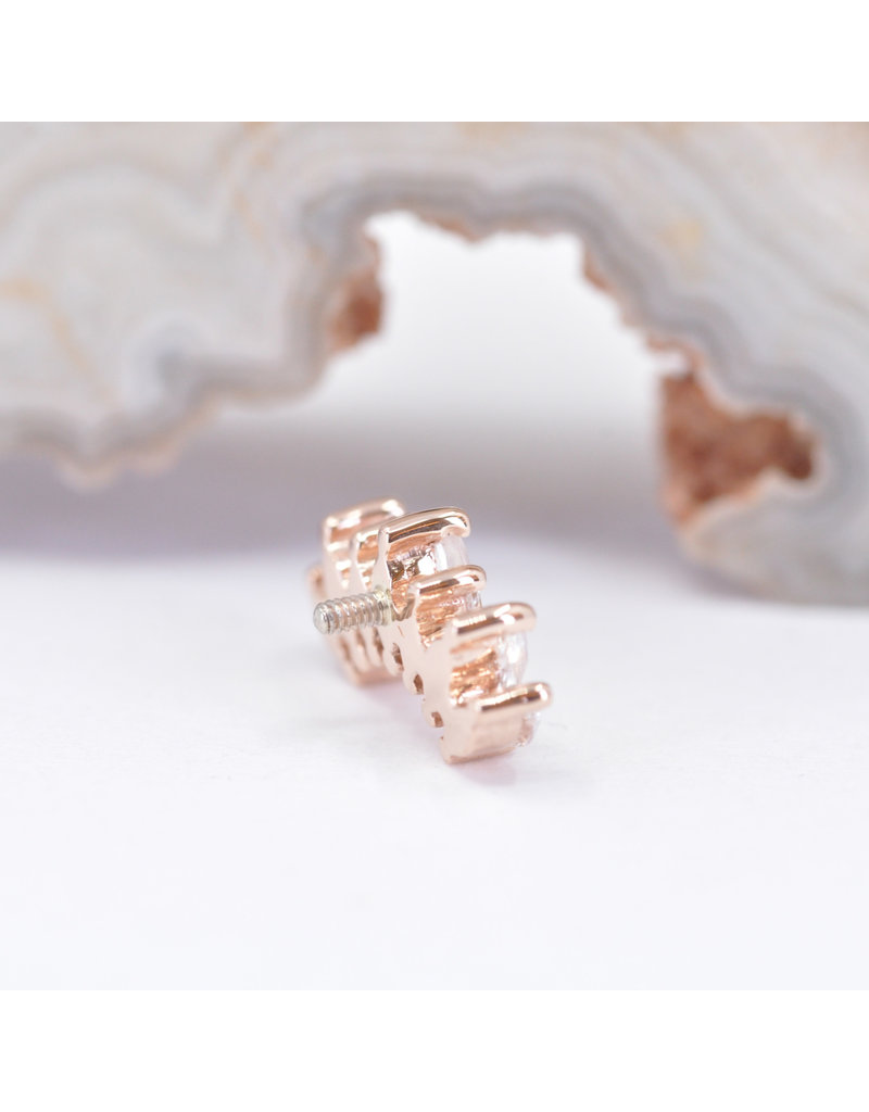 BVLA Tiny Athena with Genuine VS Diamond and Faceted Rainbow Moonstone in 14k Rose Gold 16g Threaded End by BVLA!