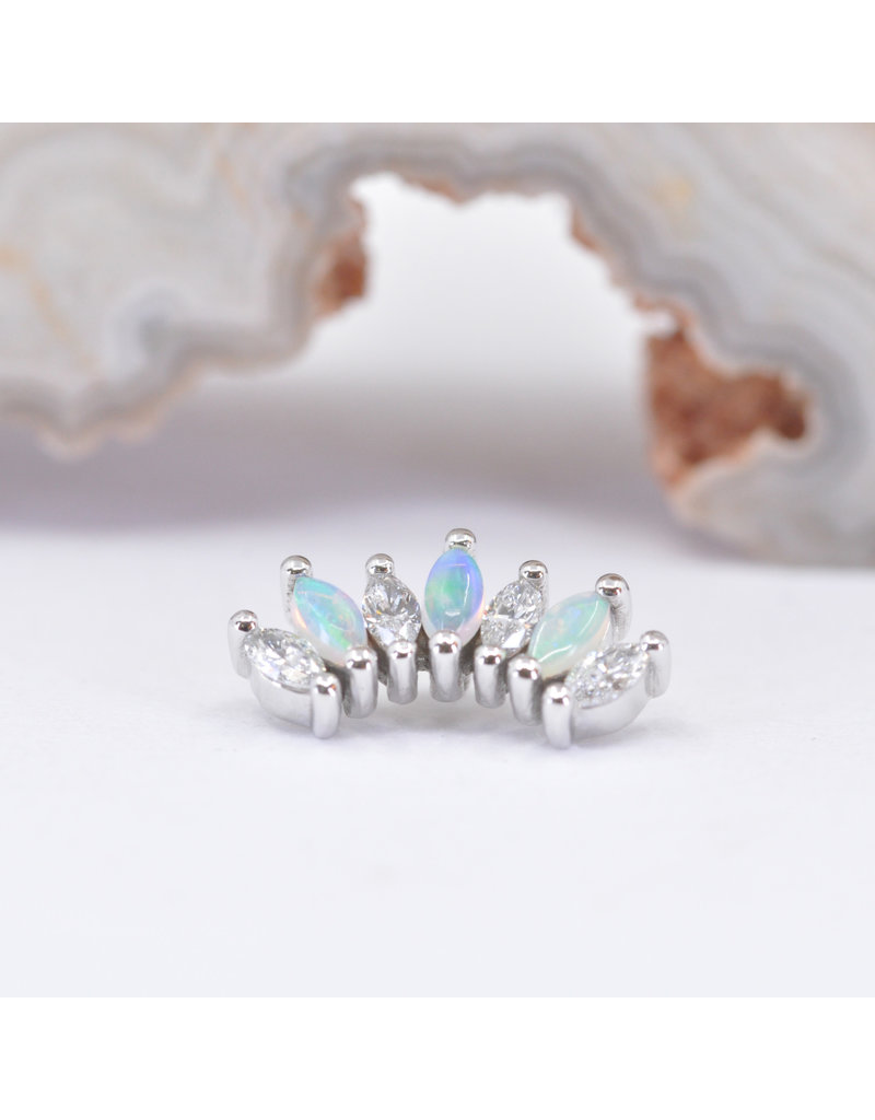 BVLA Tiny Athena with Genuine VS Diamond and Genuine Grade AAA White Opal 14k White Gold 16g Threaded End by BVLA!