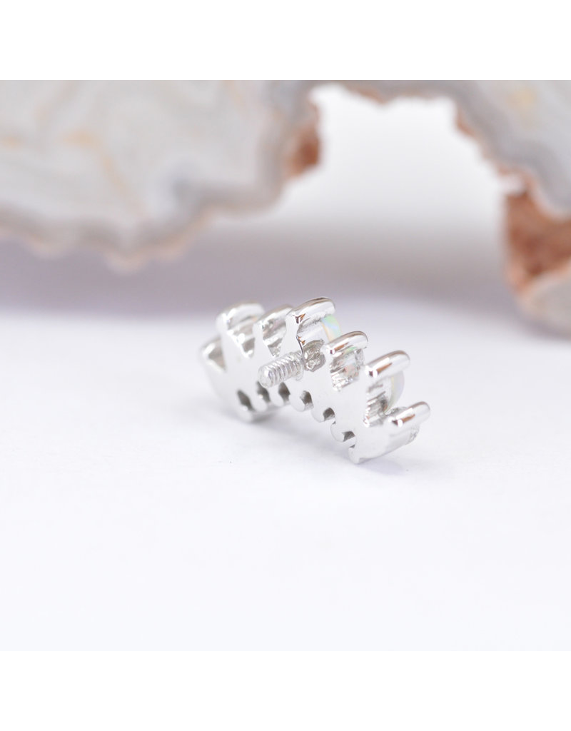 BVLA Tiny Athena 16g Threaded End 14k White Gold Diamond and White Opal AAA